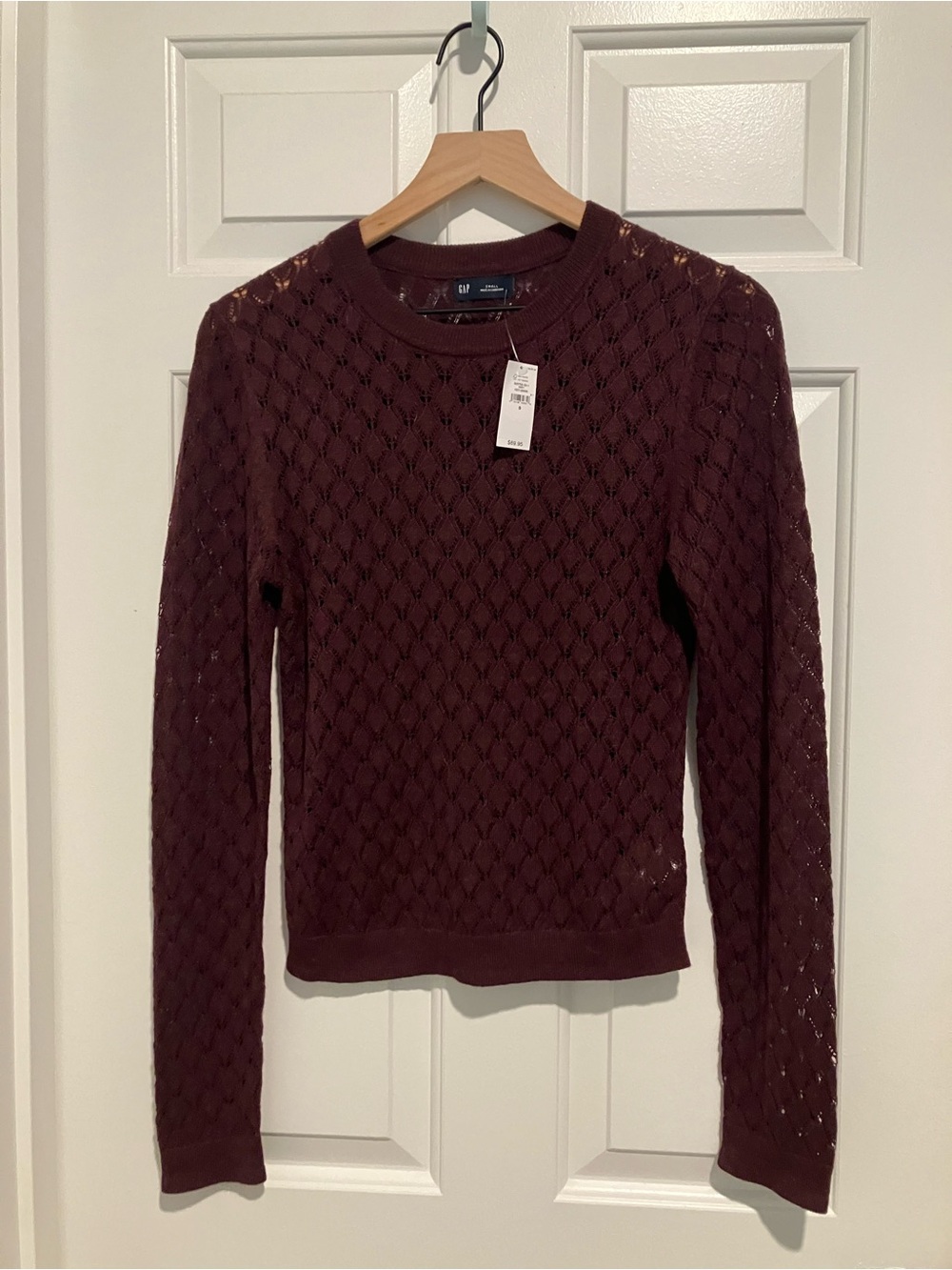 GAP Women's Openwork Crewneck Sweater in Deep Plum